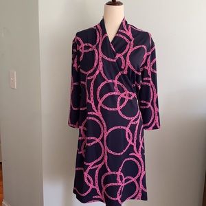 Melly M Faux Wrap Navy Blue and Pink Dress - L
